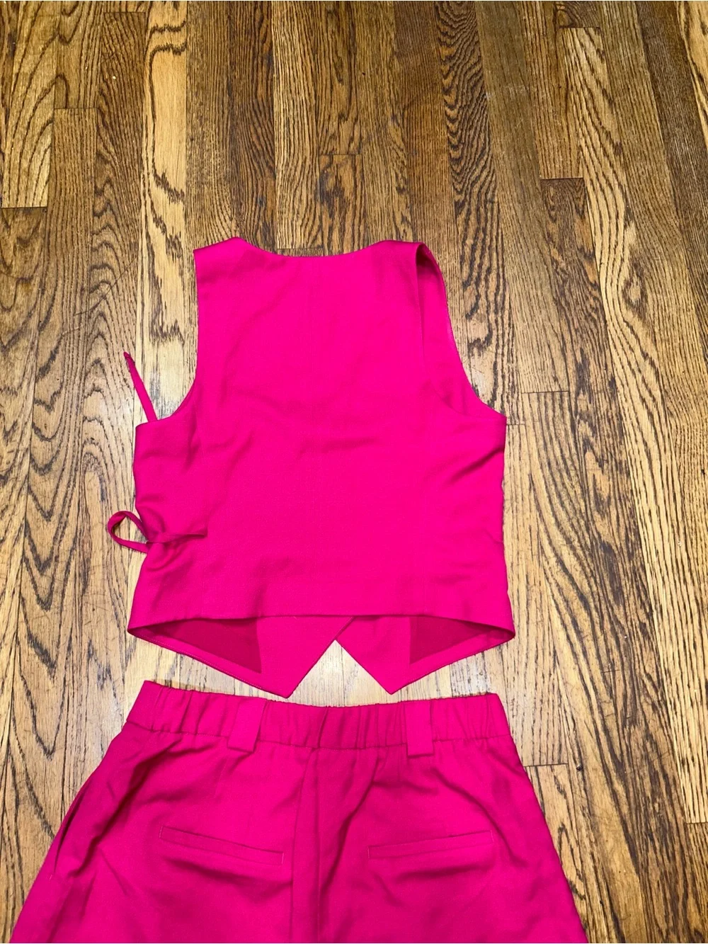Express Fuchsia Tailored Vest (Size Medium) & High-Waist Shorts (Size 10) Set